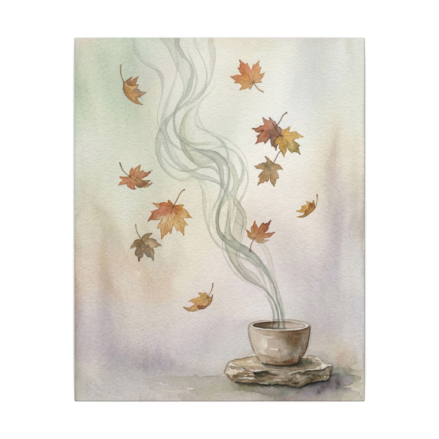 Incense Smoke Canvas Art | Autumn Japandi Watercolor Art