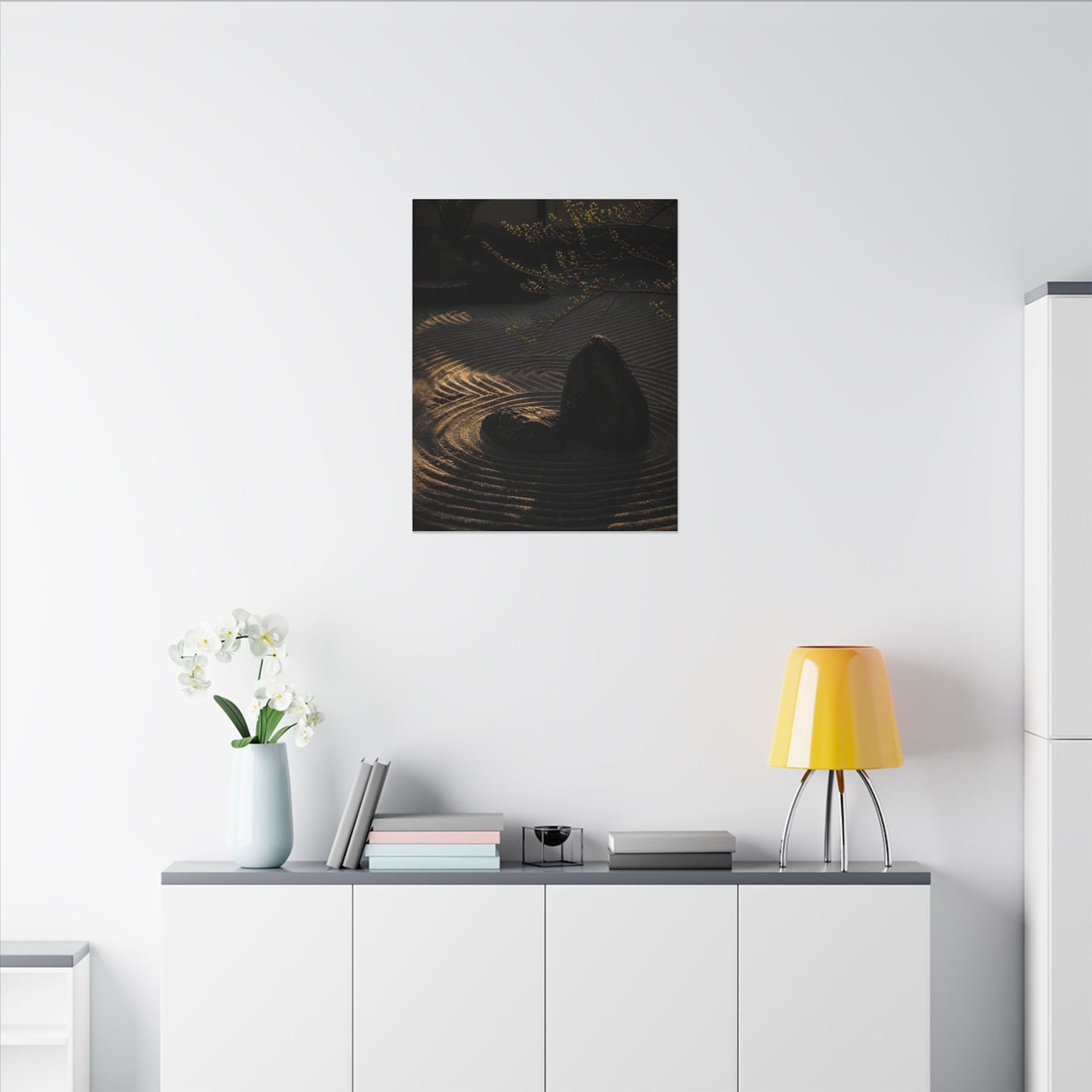 Ma Rock Garden Canvas Art - Dark Japandi Shadow Zen