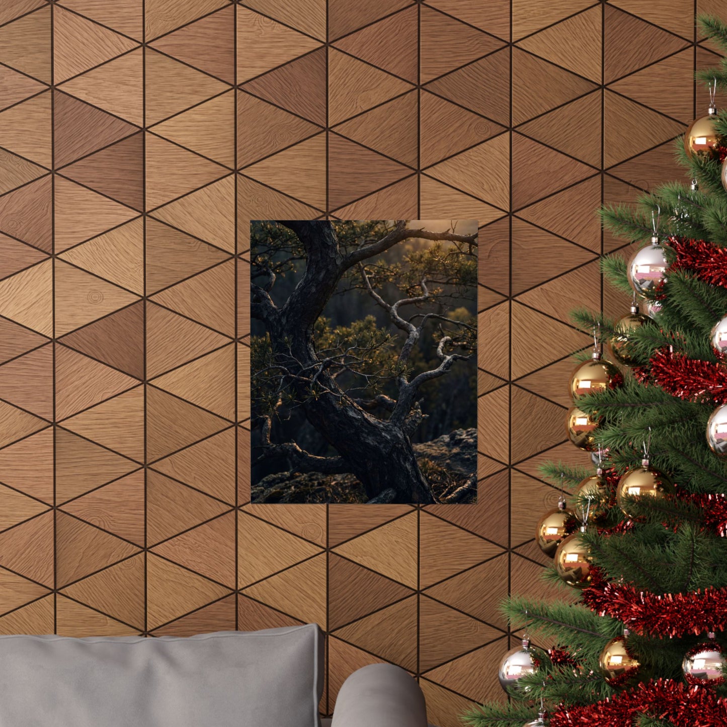 Pine Tree Spring Wall Art Print | Dark Japandi Sophisticated Design
