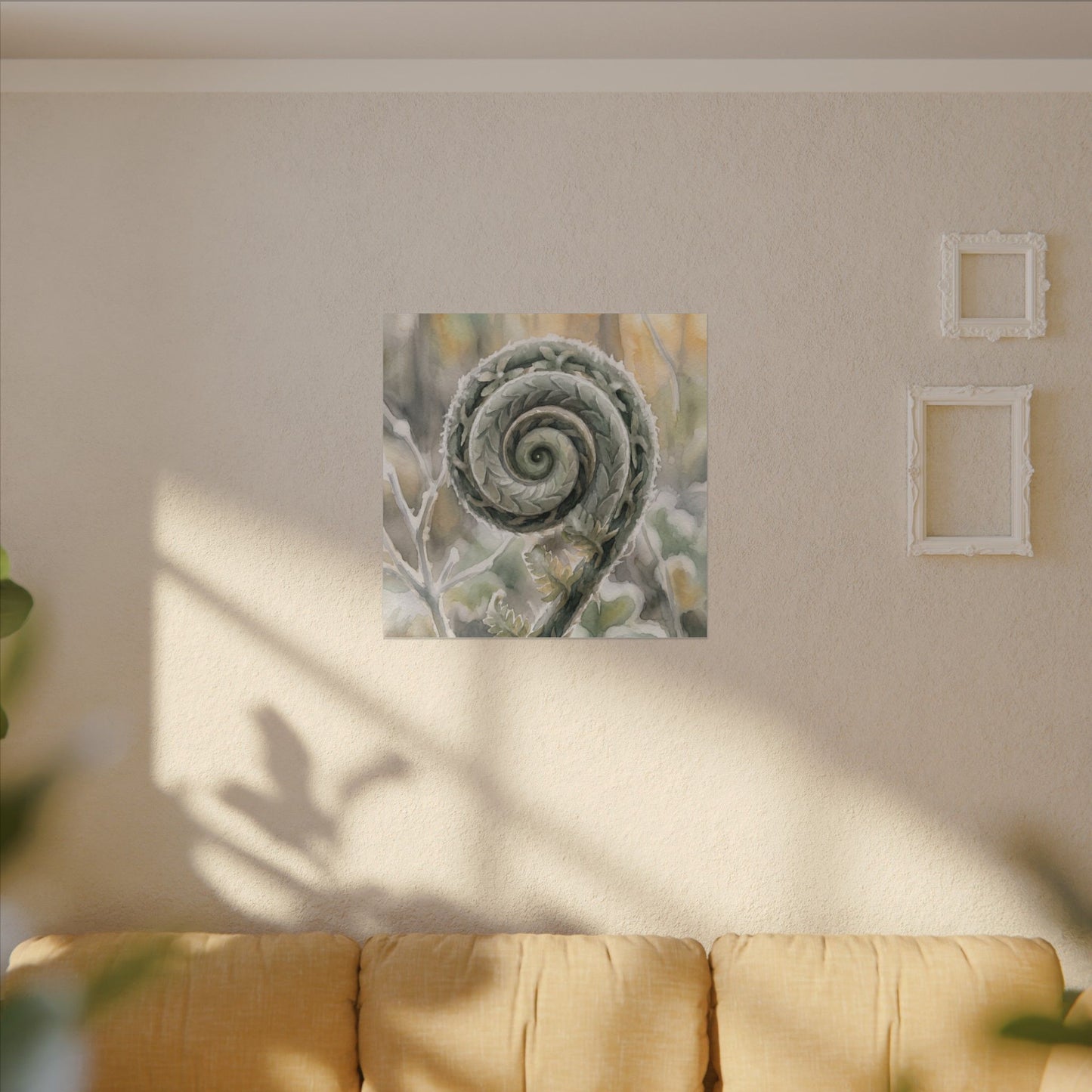 Winter Fern Unfurling Watercolor Canvas Art | Cozy Decor