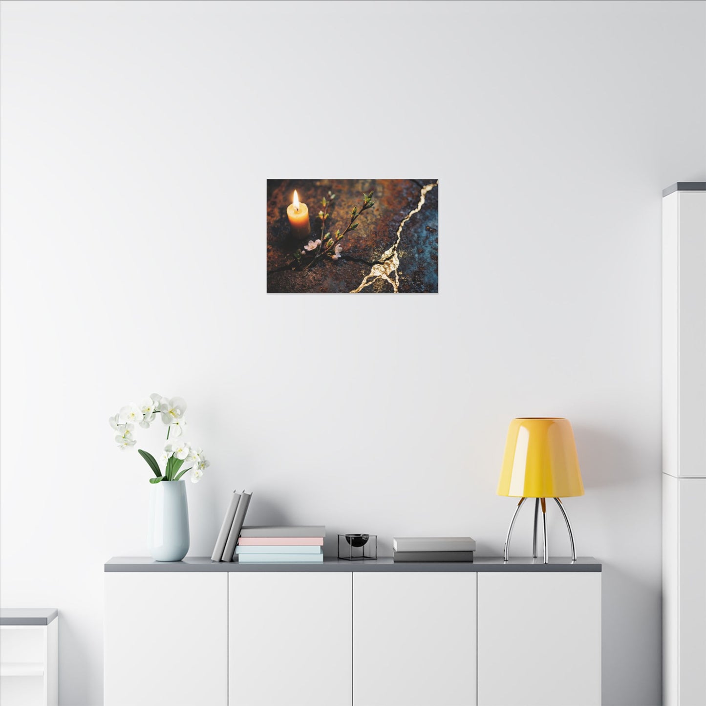 Kintsugi Rust Patina in Candlelight | Gold Repair Canvas Art