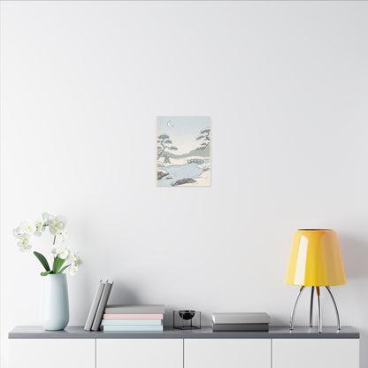 Japandi Moonlit Garden in Moonlight | Minimal Line Canvas Art