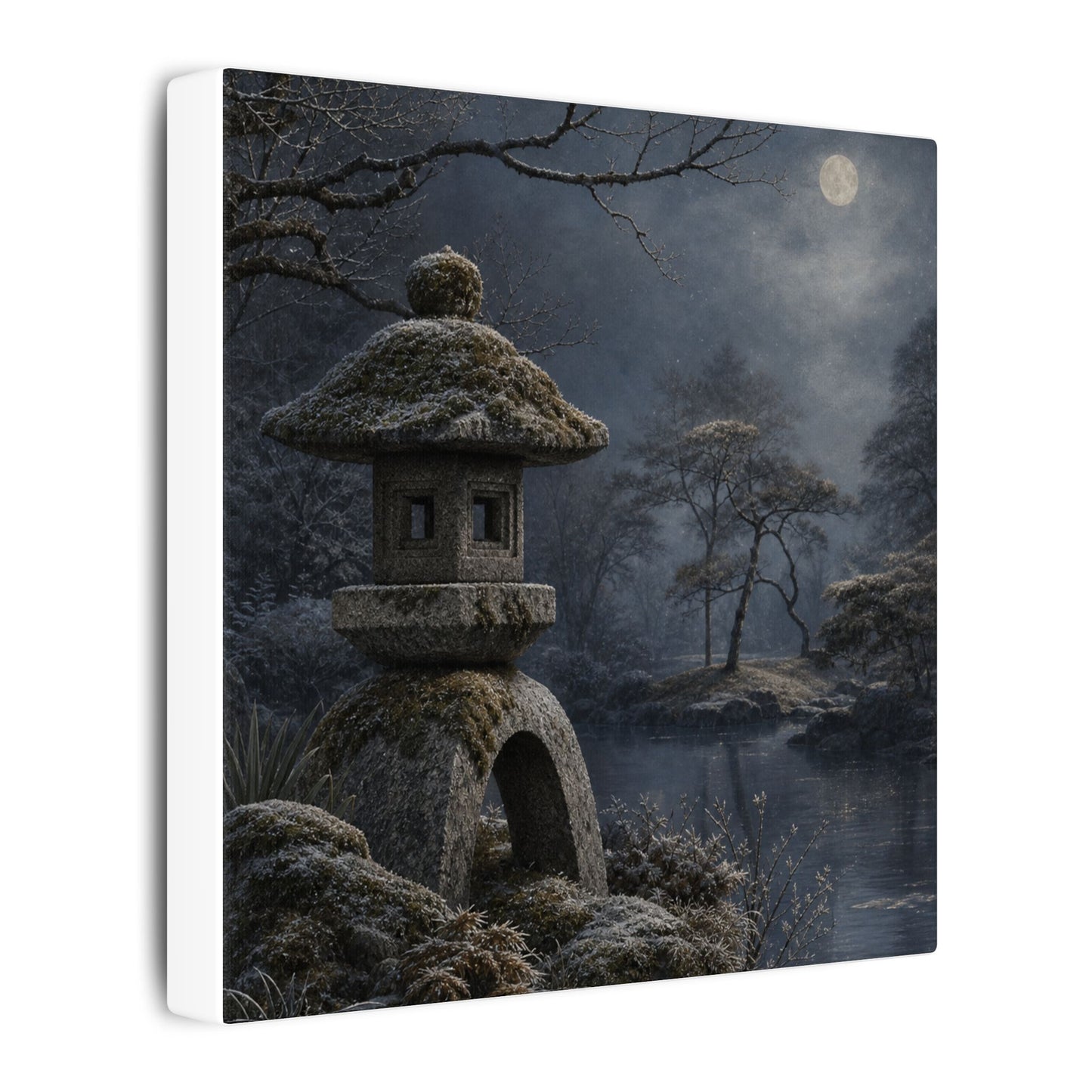 Stone Lantern Canvas Art | Winter Japandi Japanese Pattern Art