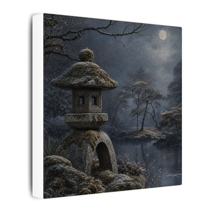 Stone Lantern Canvas Art | Winter Japandi Japanese Pattern Art