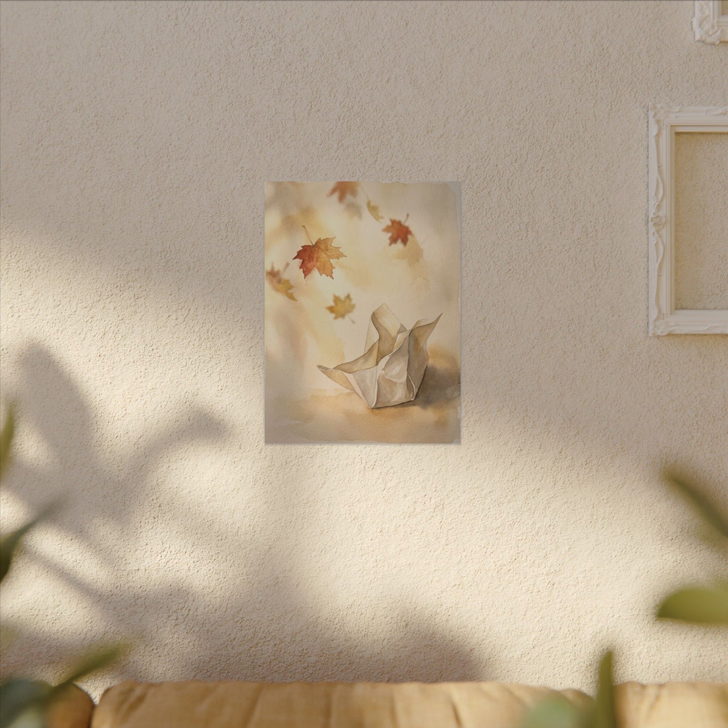 Japandi Paper Fold in Golden Hour | Watercolor Canvas Art