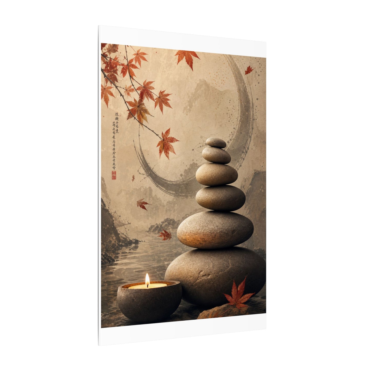 Japandi River Stones in Candlelight | Japanese Pattern Canvas Art
