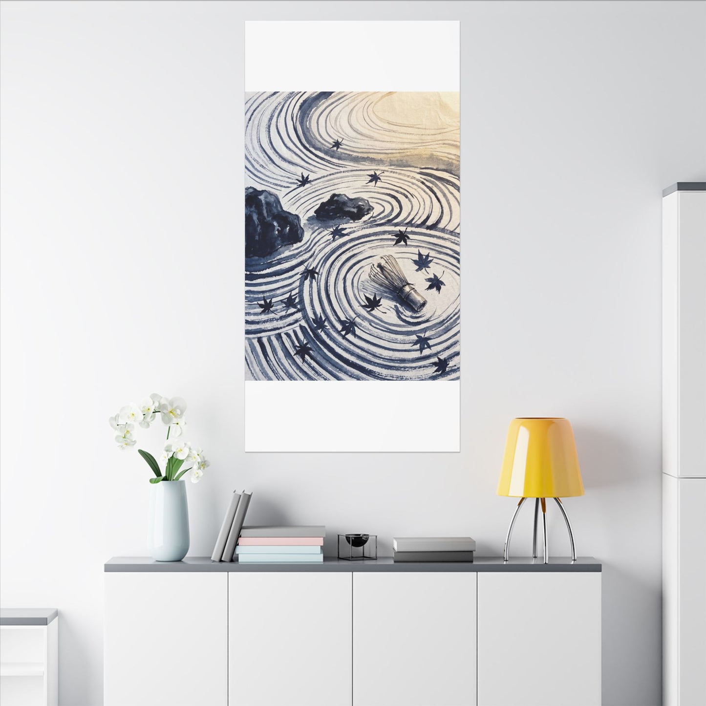 Zen Rock Garden in Golden Hour | Sumi E Canvas Art