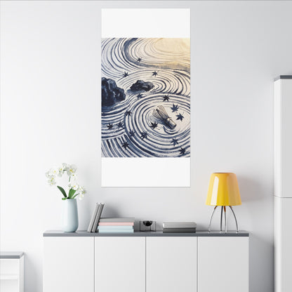 Zen Rock Garden in Golden Hour | Sumi E Canvas Art
