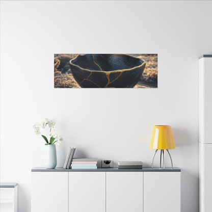 Ceramic Bowl Canvas Art | Winter Kintsugi Gold Repair Art