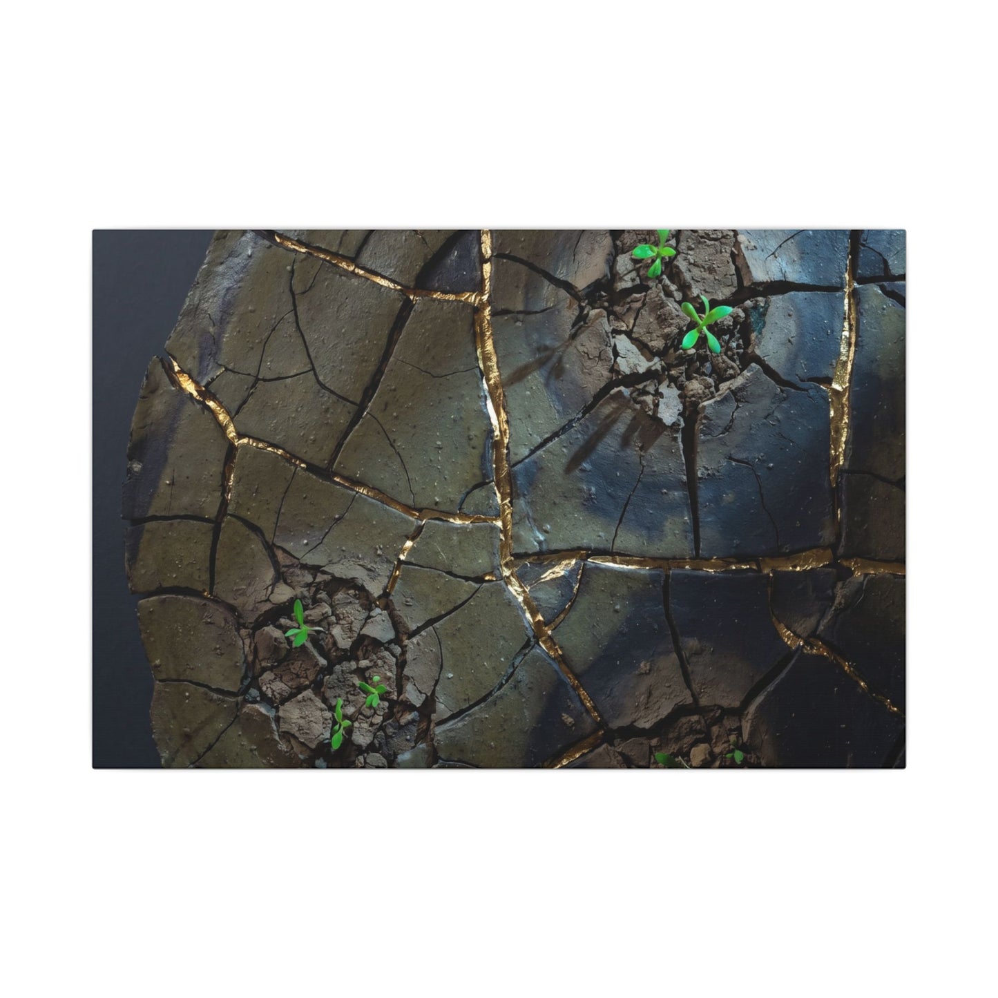 Dark Japandi Cracked Earth in Moonlight | Moody Minimal Canvas Art