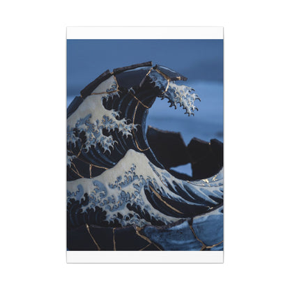 Ocean Wave Canvas Art | Winter Kintsugi Gold Repair Art