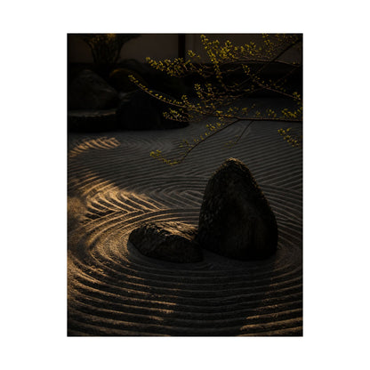 Golden Hour Rock Garden Wall Art Print - Dark Japandi Ma