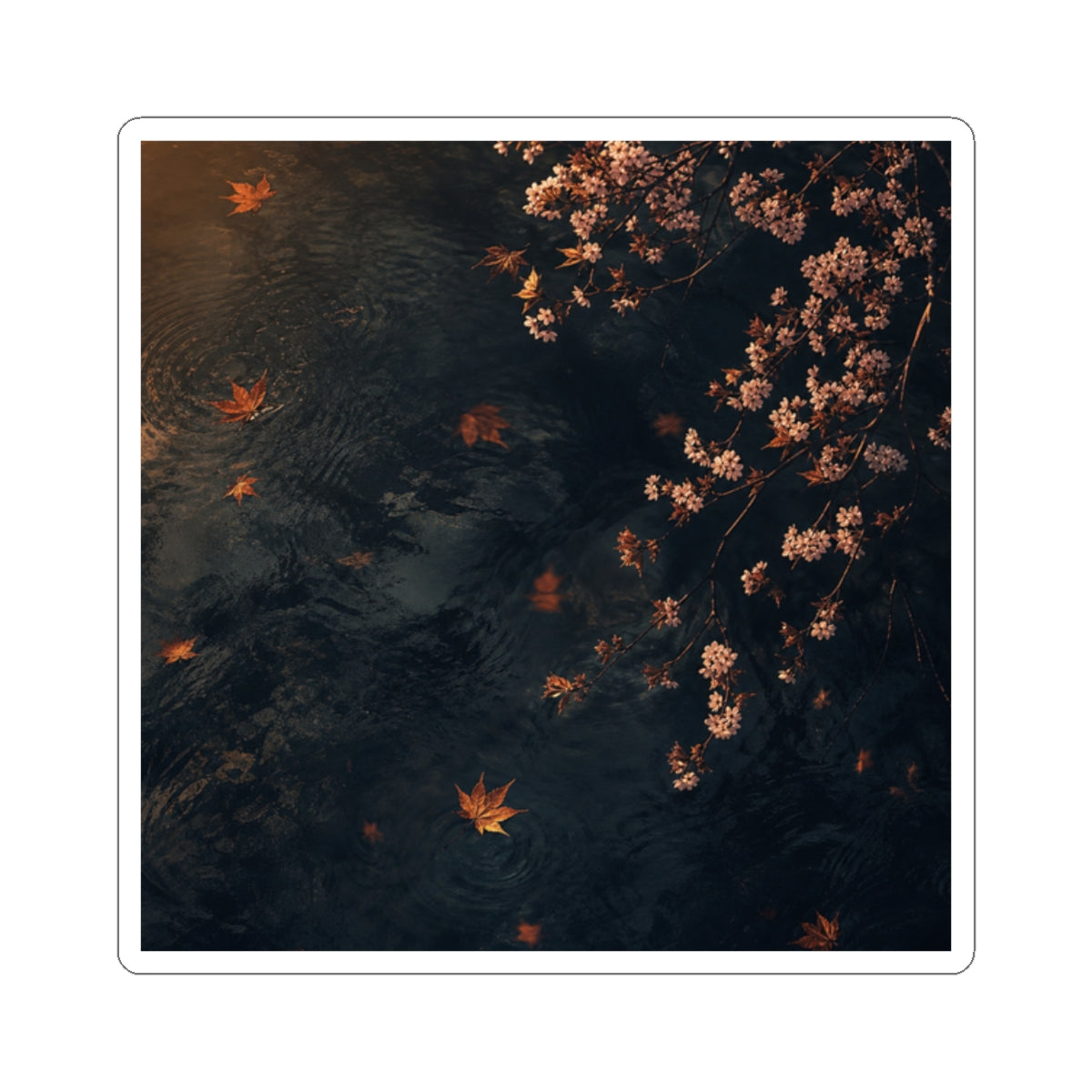 Golden Hour Cherry Blossom Sticker - Dark Japandi Kanso