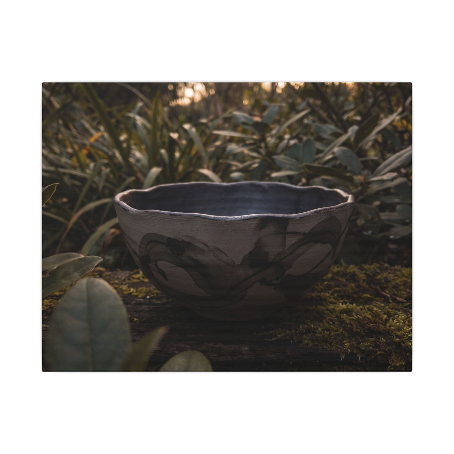 Ceramic Bowl Canvas Art | Summer Dark Japandi Charcoal Ink Art