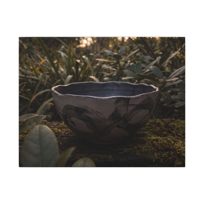 Ceramic Bowl Canvas Art | Summer Dark Japandi Charcoal Ink Art