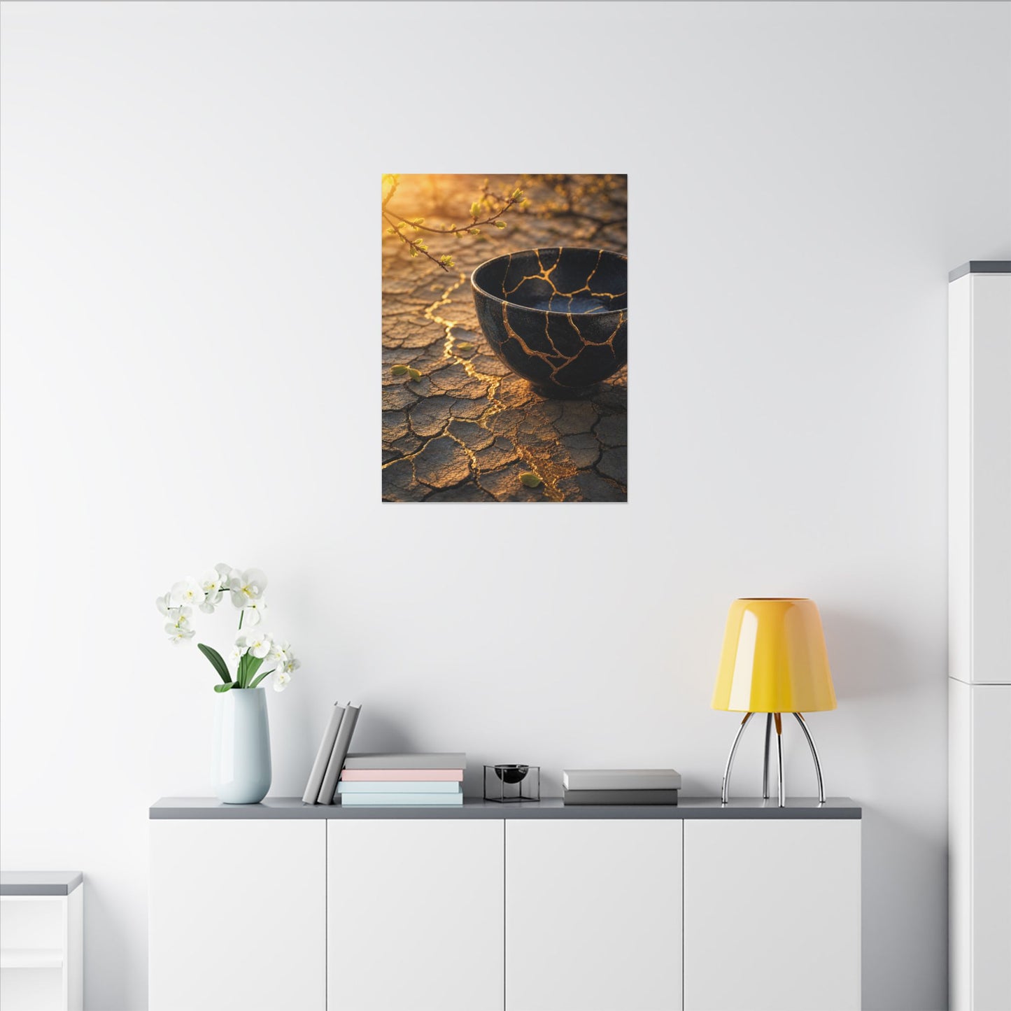 Golden Hour Cracked Earth Canvas Art - Kintsugi Fukinsei