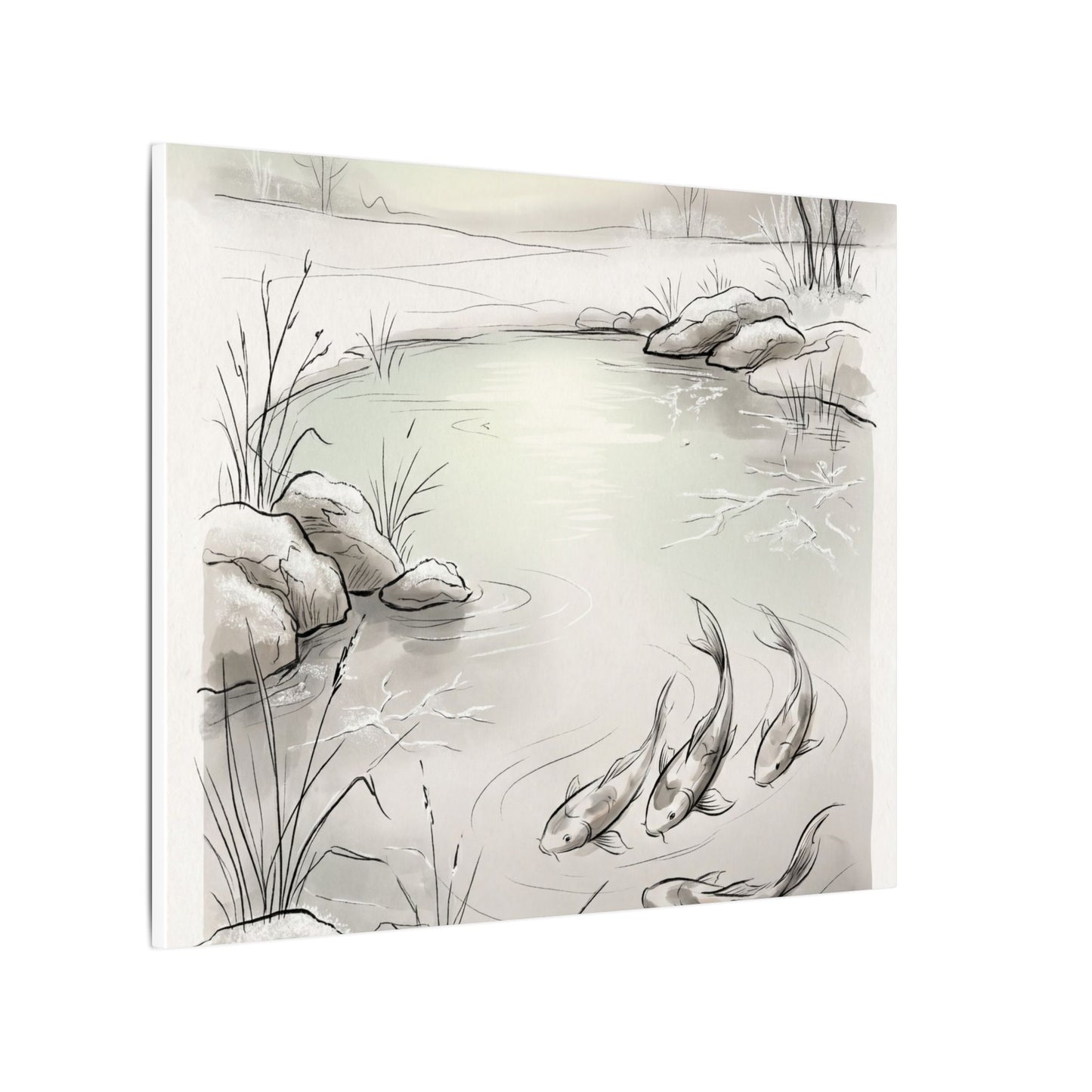 Koi Pond Minimal Line Canvas Art | Cozy Japandi Art