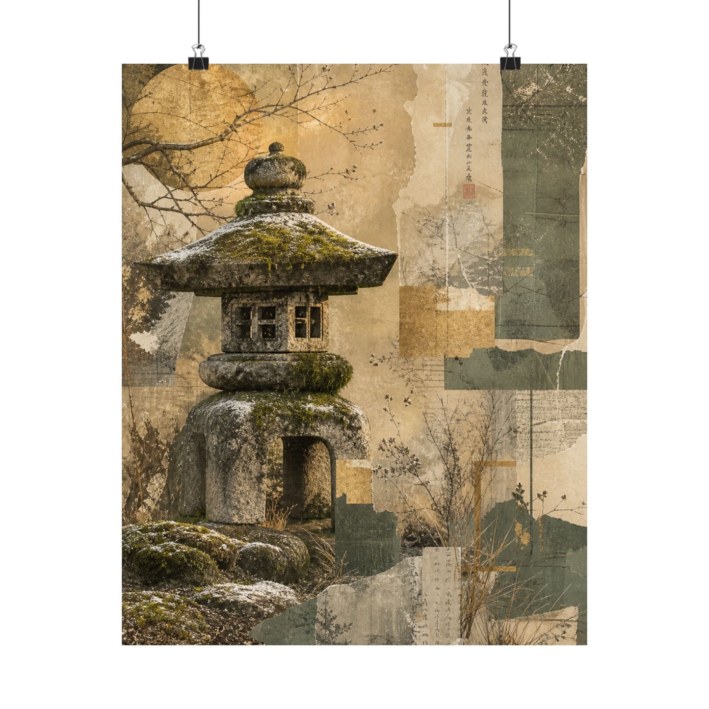 Shibui Stone Lantern Wall Art Print - Japandi Texture