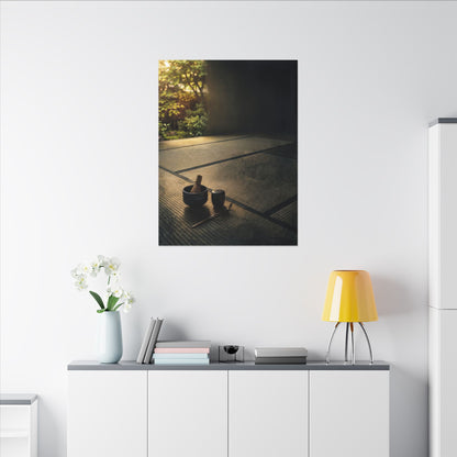 Dark Japandi Tea Ceremony in Golden Hour | Dark Texture Canvas Art