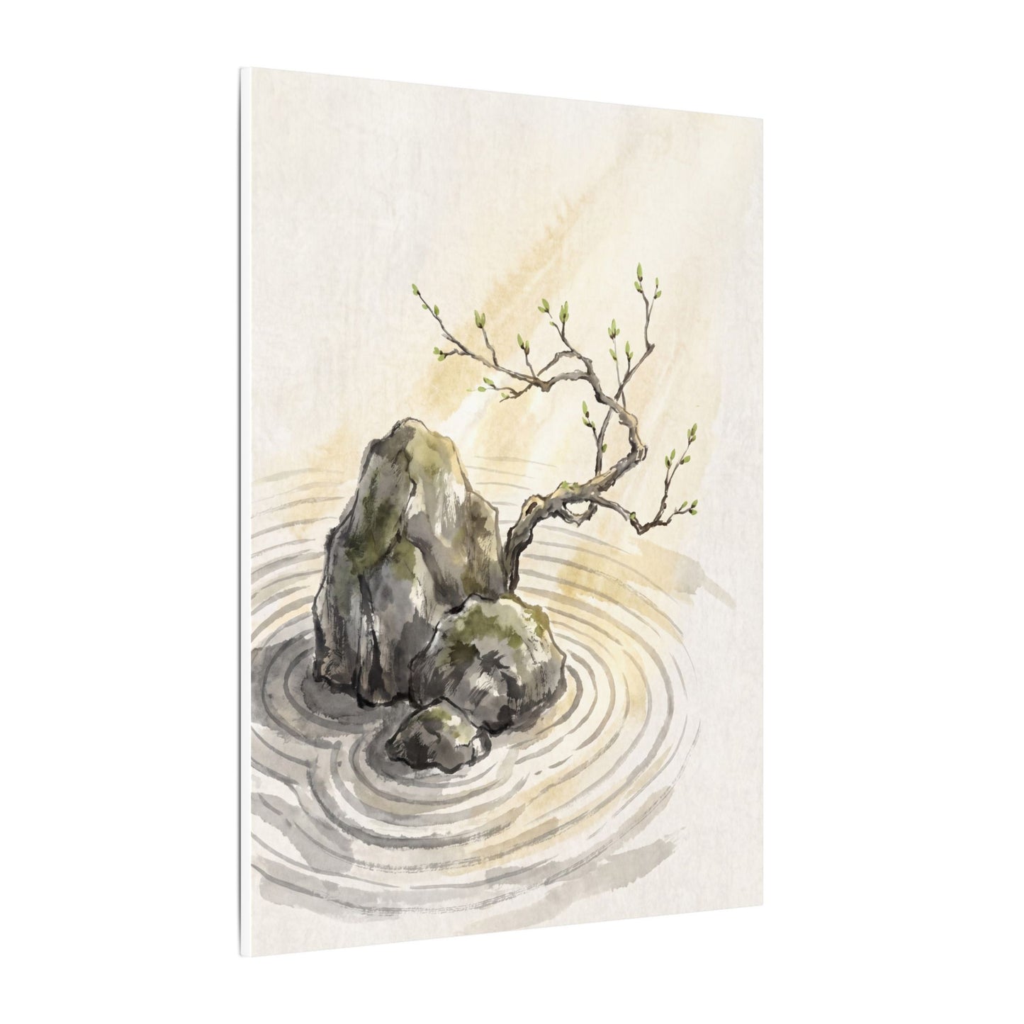 Serene Rock Garden Canvas Art - Sumi E Zen