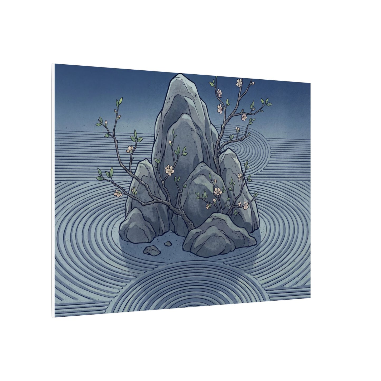 Spring Rock Garden Ukiyo E Inspired Canvas Art | Tranquil Decor