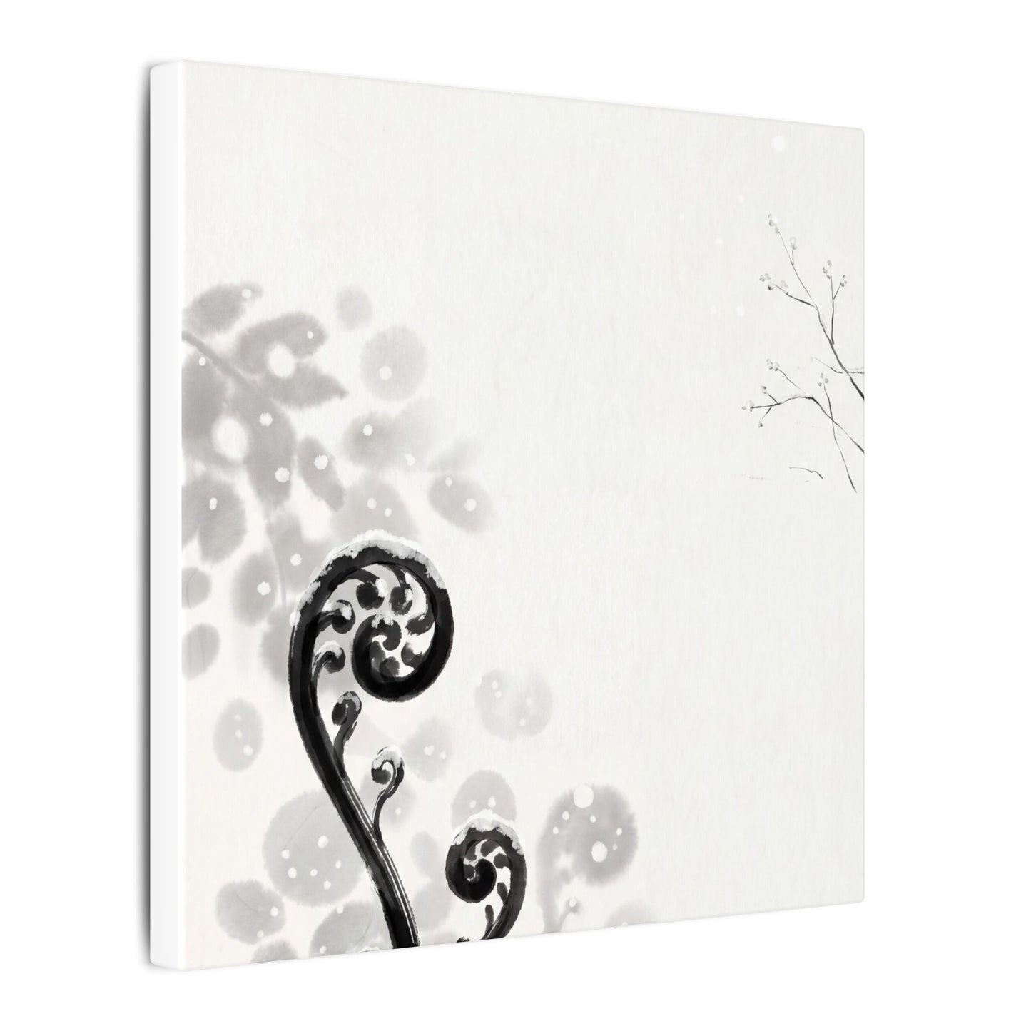Winter Fern Unfurling Ukiyo E Inspired Canvas Art | Peaceful Decor