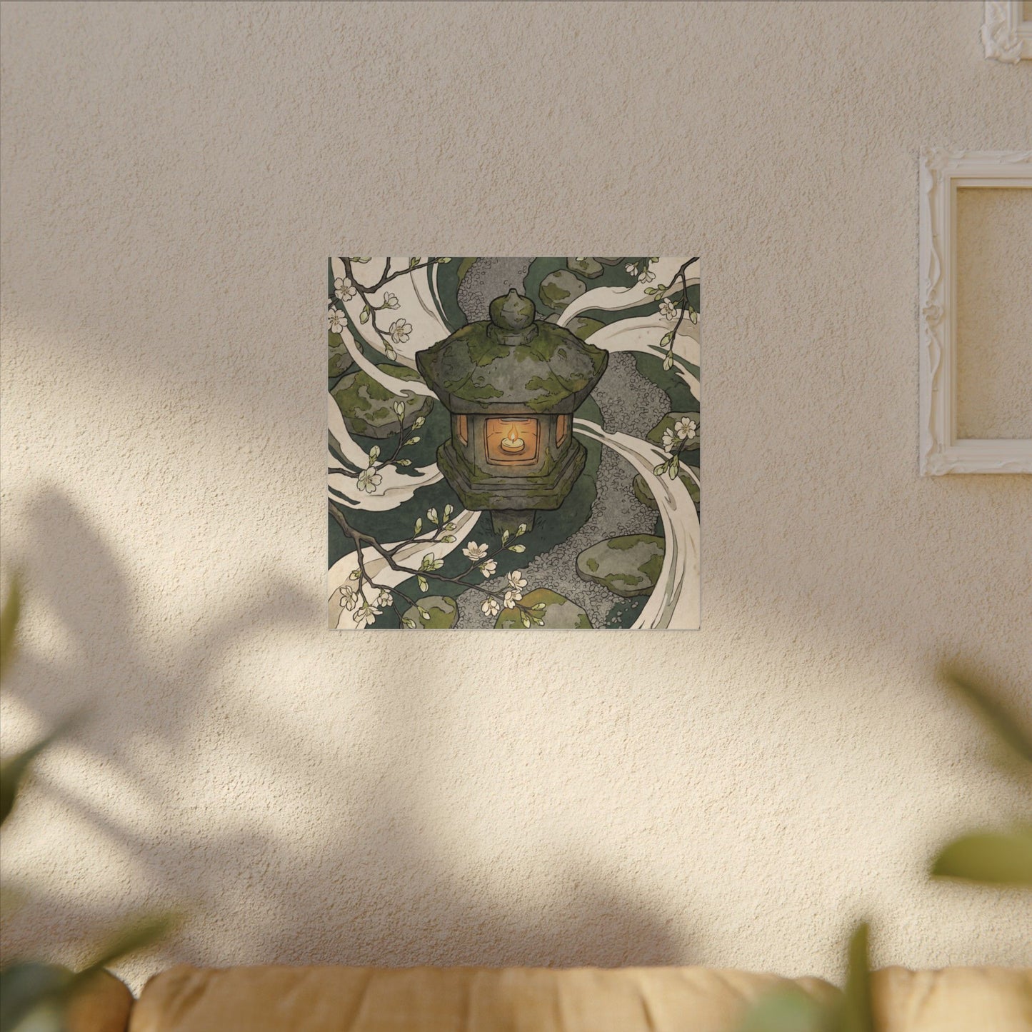 Zen Stone Lantern in Candlelight | Ukiyo E Inspired Canvas Art
