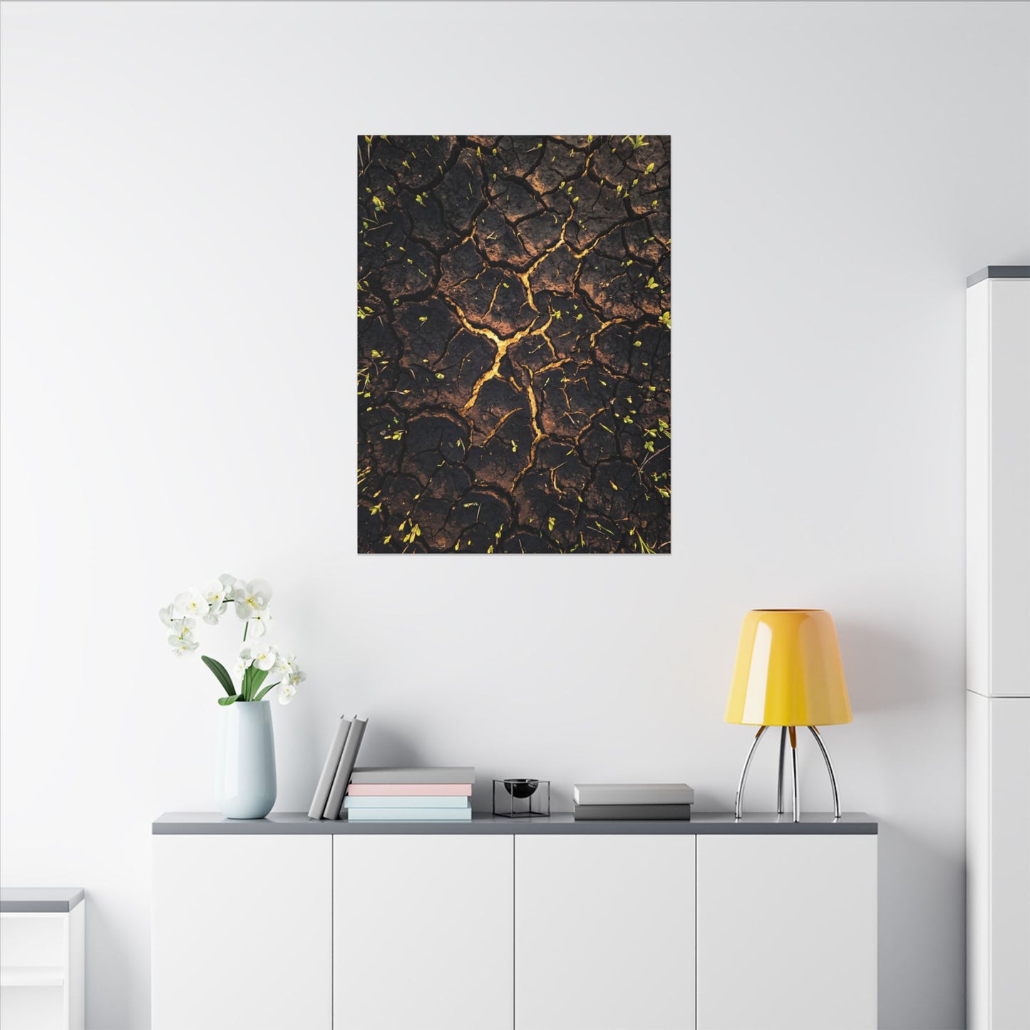 Cracked Earth Moody Minimal Canvas Art | Sophisticated Dark Japandi Art