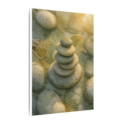 River Stones Watercolor Canvas Art | Elegant Japandi Art