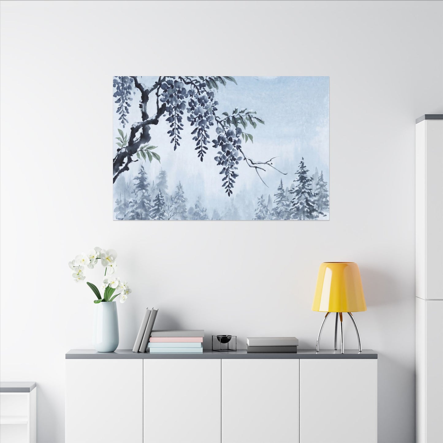 Seijaku Wisteria Canvas Art - Zen Sumi E