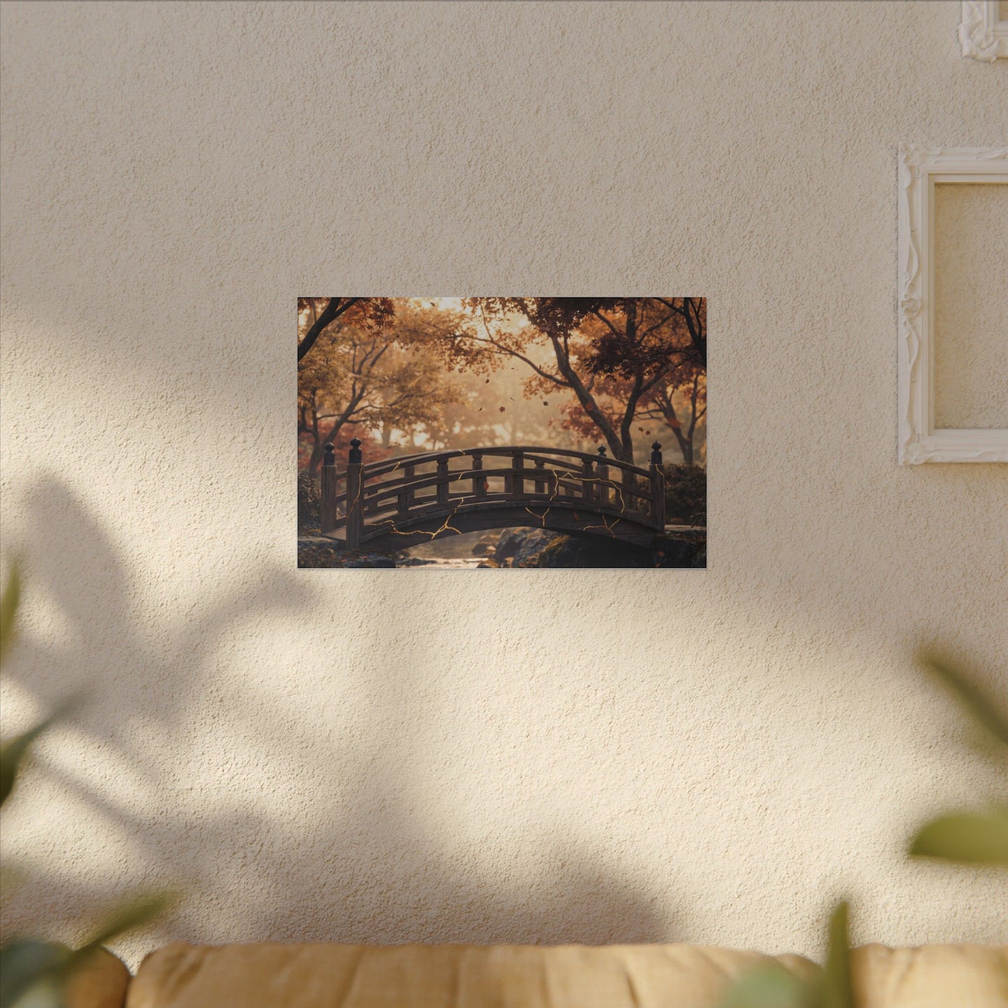 Autumn Wooden Bridge Gold Vein Canvas Art | Resilient Decor
