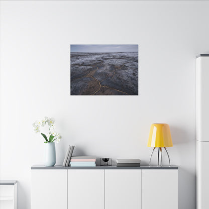 Dark Japandi Cracked Earth in Overcast | Dark Texture Canvas Art