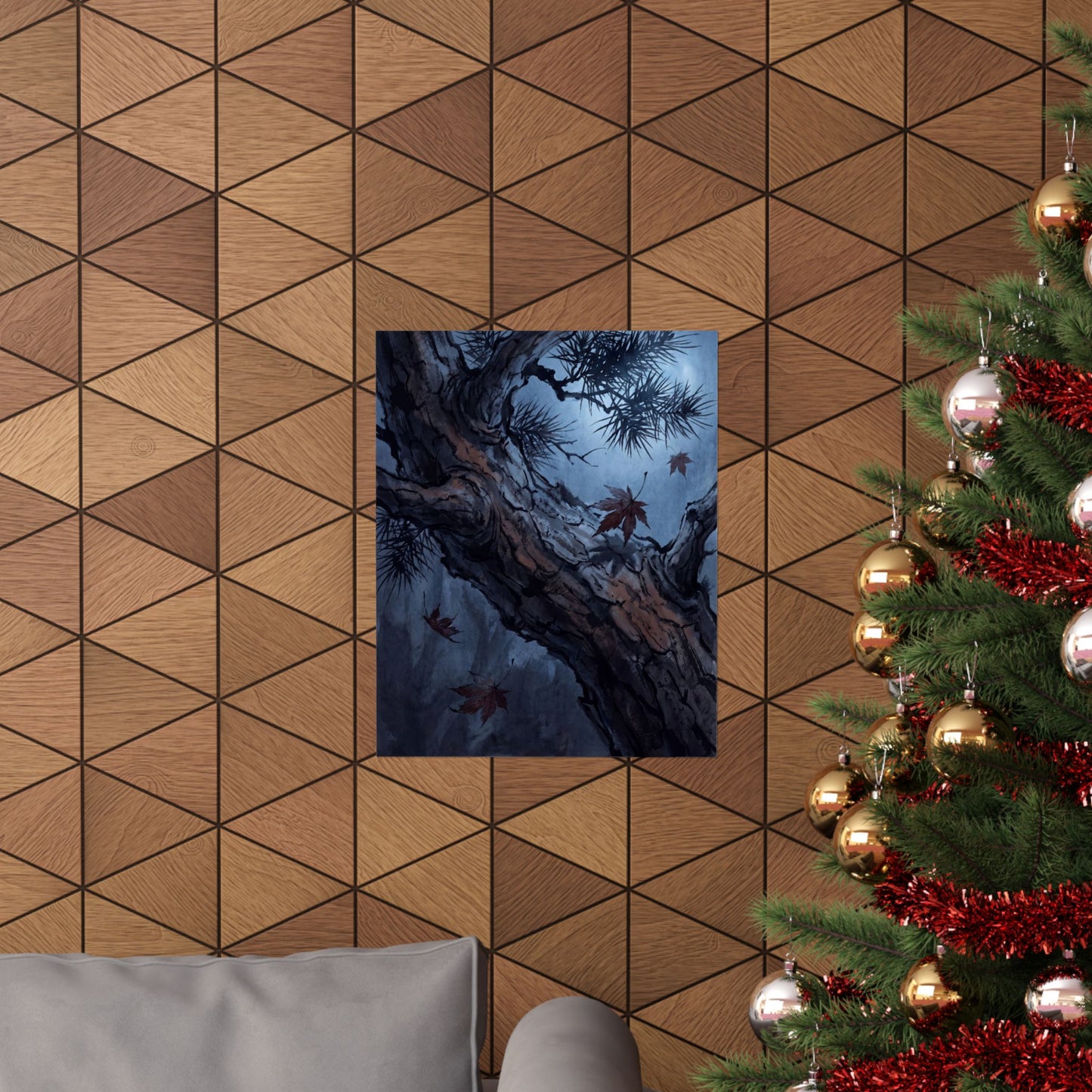 Kanso Pine Tree Wall Art Print - Dark Japandi Shadow Zen
