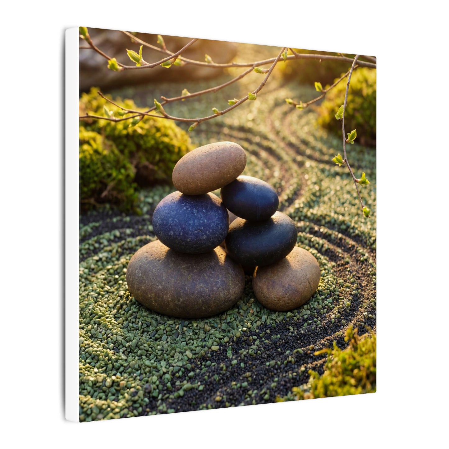 Zen River Stones in Golden Hour | Karesansui Canvas Art