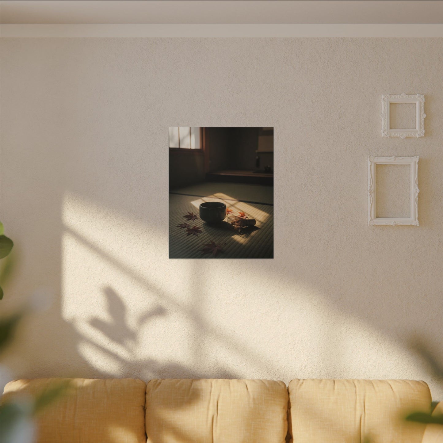 Dark Japandi Tea Ceremony in Golden Hour | Moody Minimal Canvas Art