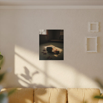Dark Japandi Tea Ceremony in Golden Hour | Moody Minimal Canvas Art