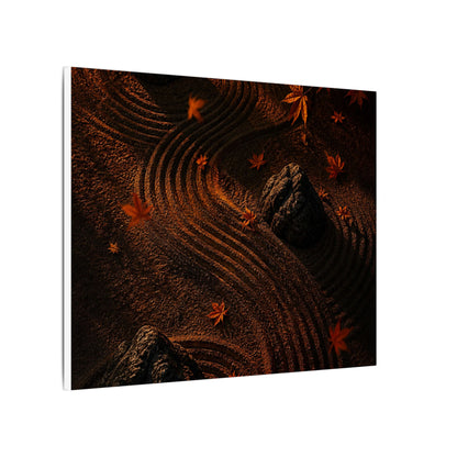 Dark Japandi Rock Garden in Golden Hour | Charcoal Ink Canvas Art
