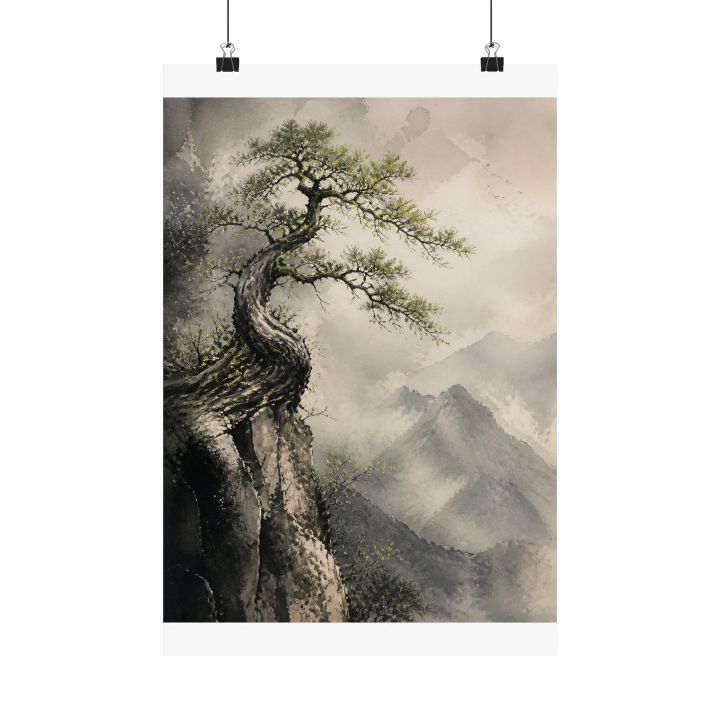 Japandi Pine Tree in Dappled | Watercolor Wall Art Print