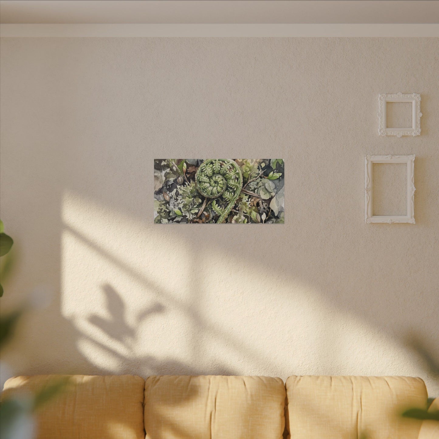 Fern Unfurling Spring Canvas Art | Japandi Neutral Design