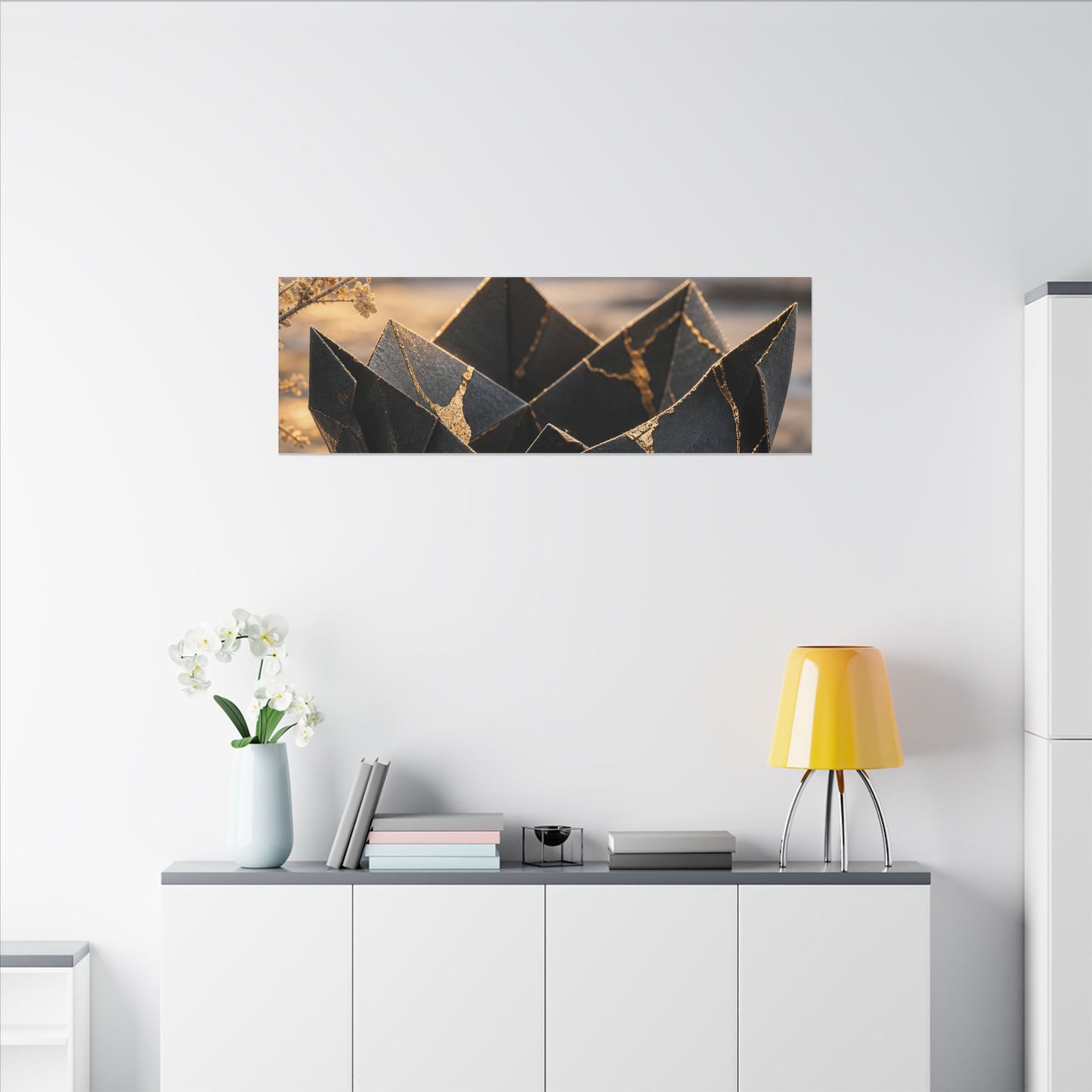 Kintsugi Paper Fold in Golden Hour | Gold Repair Canvas Art