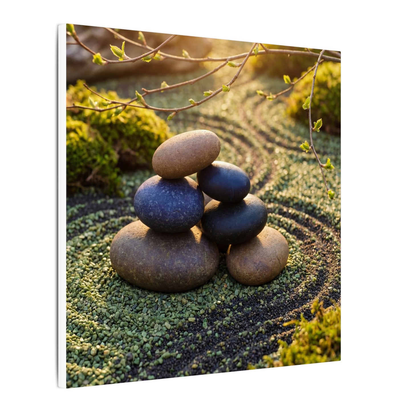 Zen River Stones in Golden Hour | Karesansui Canvas Art