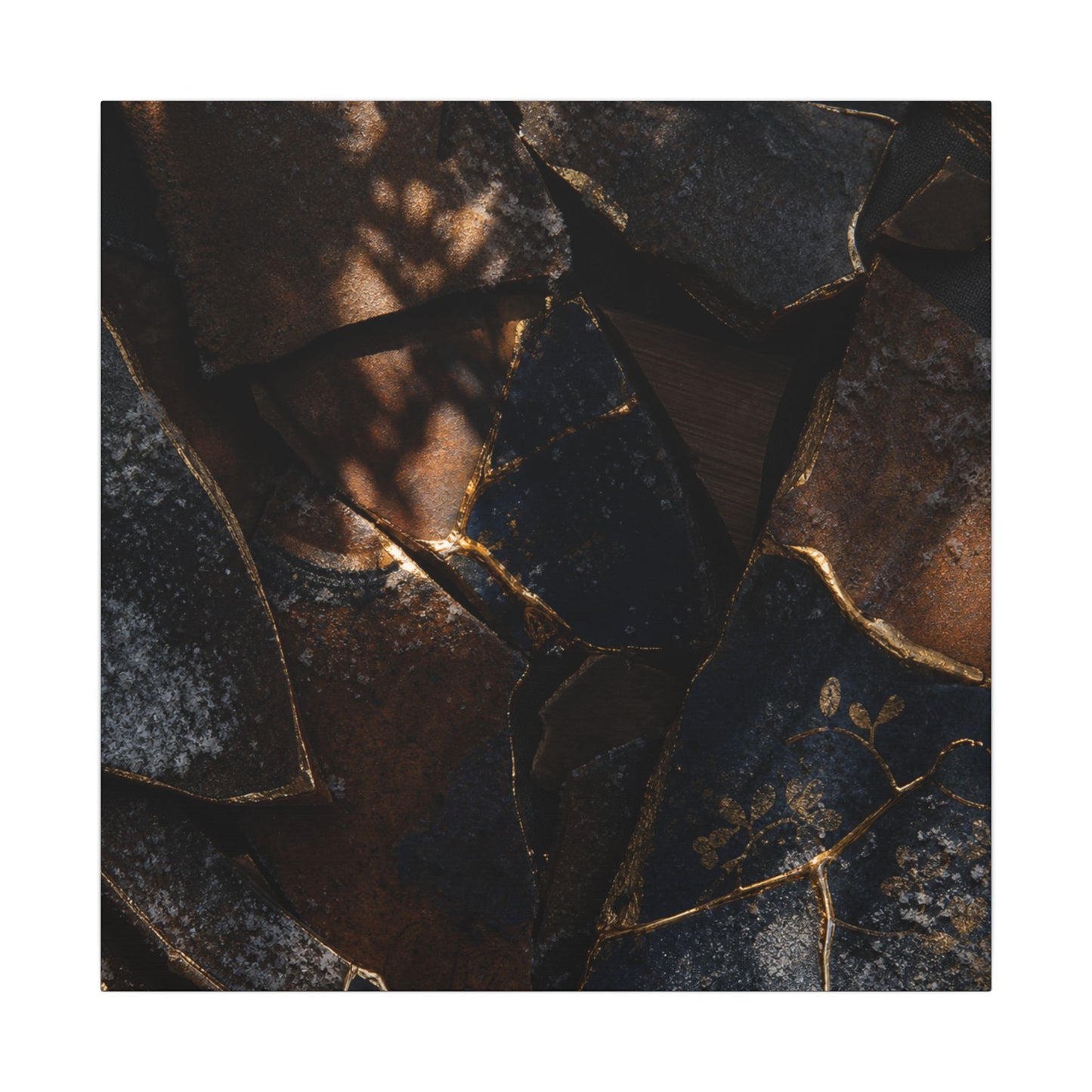Fukinsei Broken Pottery Canvas Art - Dark Japandi Dark Texture