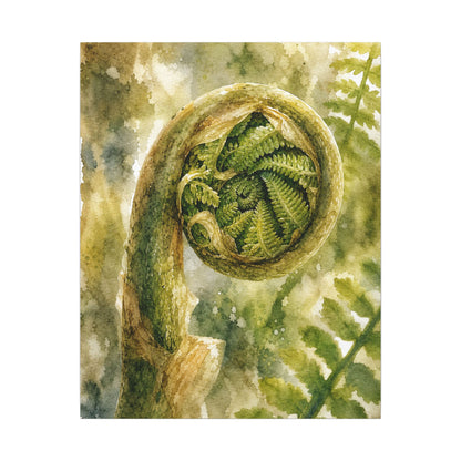 Japandi Fern Unfurling in Dappled | Watercolor Canvas Art