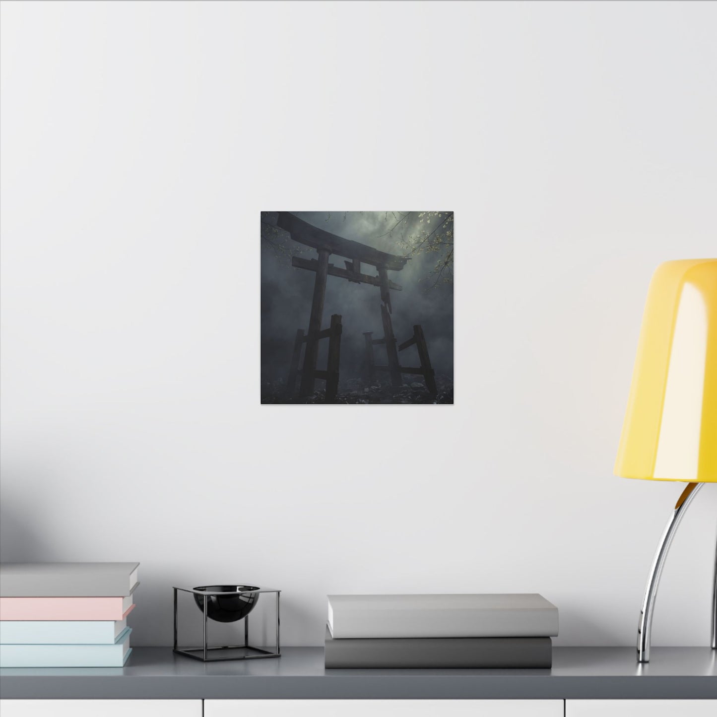 Dark Japandi Torii Gate in Dappled | Moody Minimal Canvas Art
