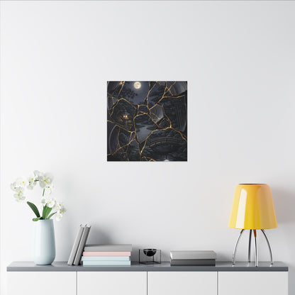 Kintsugi Moonlit Garden in Golden Hour | Gold Repair Canvas Art