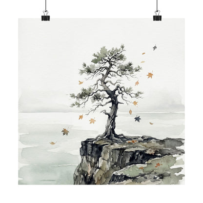 Autumn Pine Tree Watercolor Wall Art Print | Earthy Decor