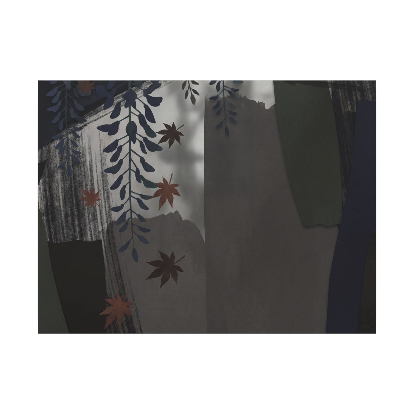 Wisteria Autumn Canvas Art | Dark Japandi Moody Design