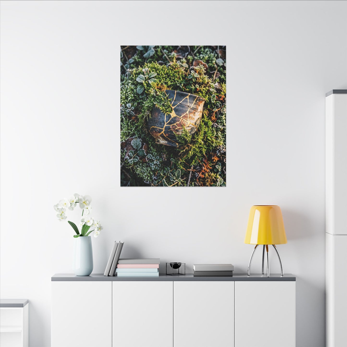 Artful Moss Close Up Canvas Art - Gold Repair Kintsugi