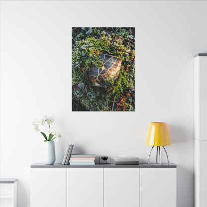 Artful Moss Close Up Canvas Art - Gold Repair Kintsugi