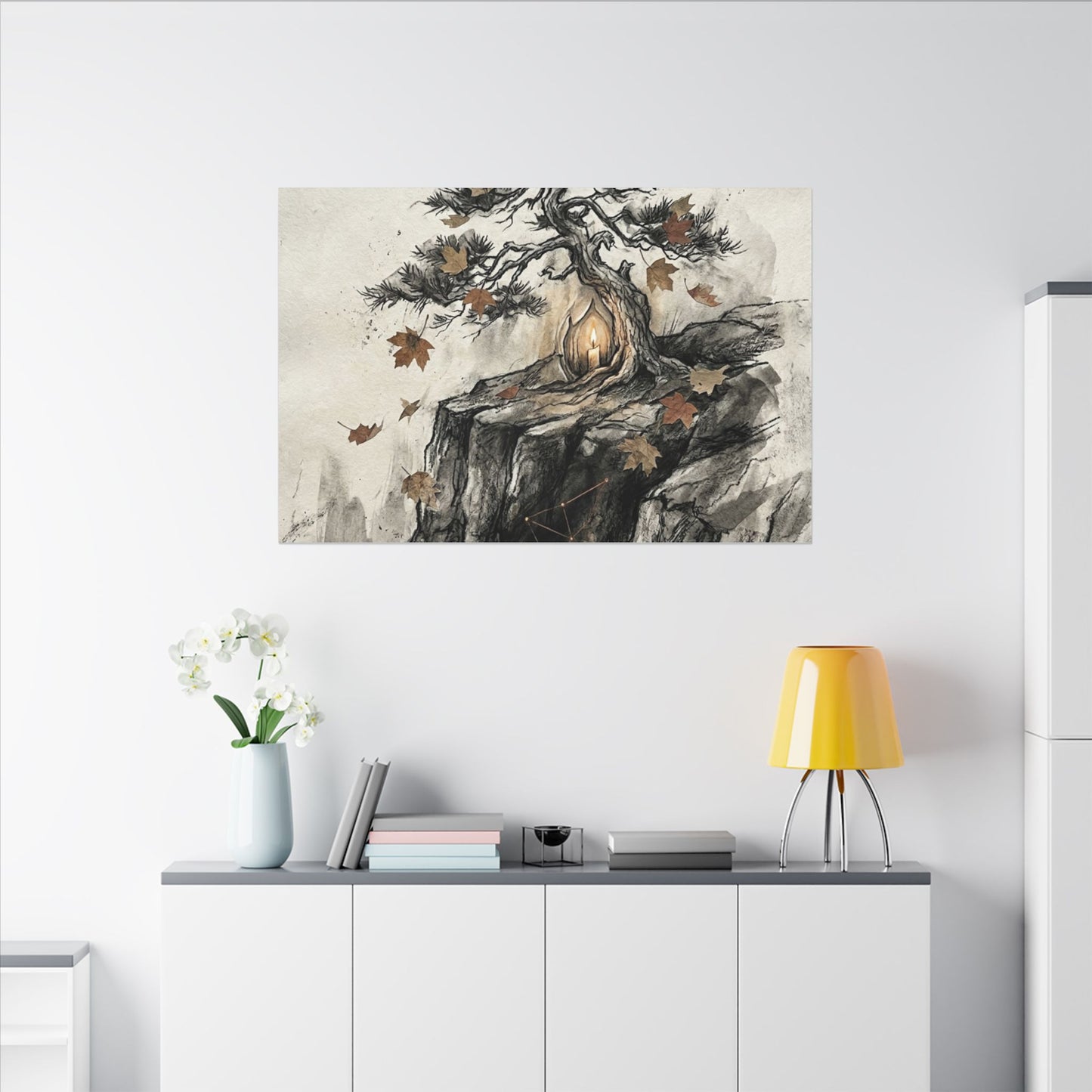 Pine Tree Autumn Canvas Art | Japandi Earthy Design